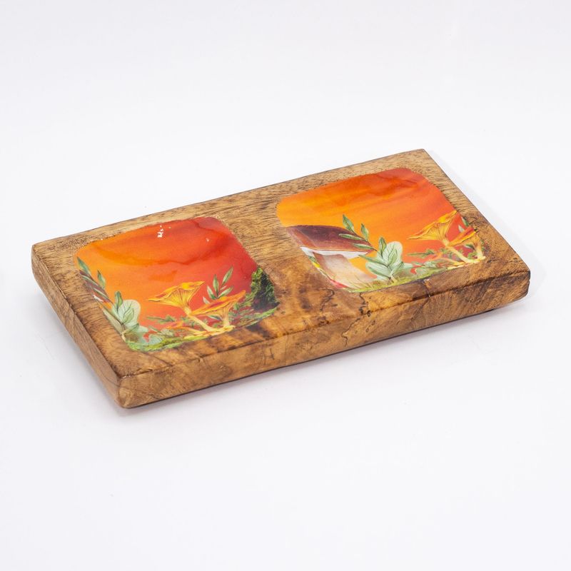 Double Trinket Tray 20x10x2.5cm - Mushroom Design Orange