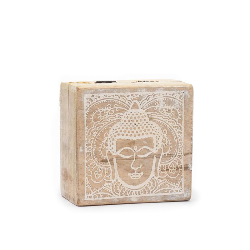 Small Square Box 10x10x4.2cm - Buddha Face Whitewash