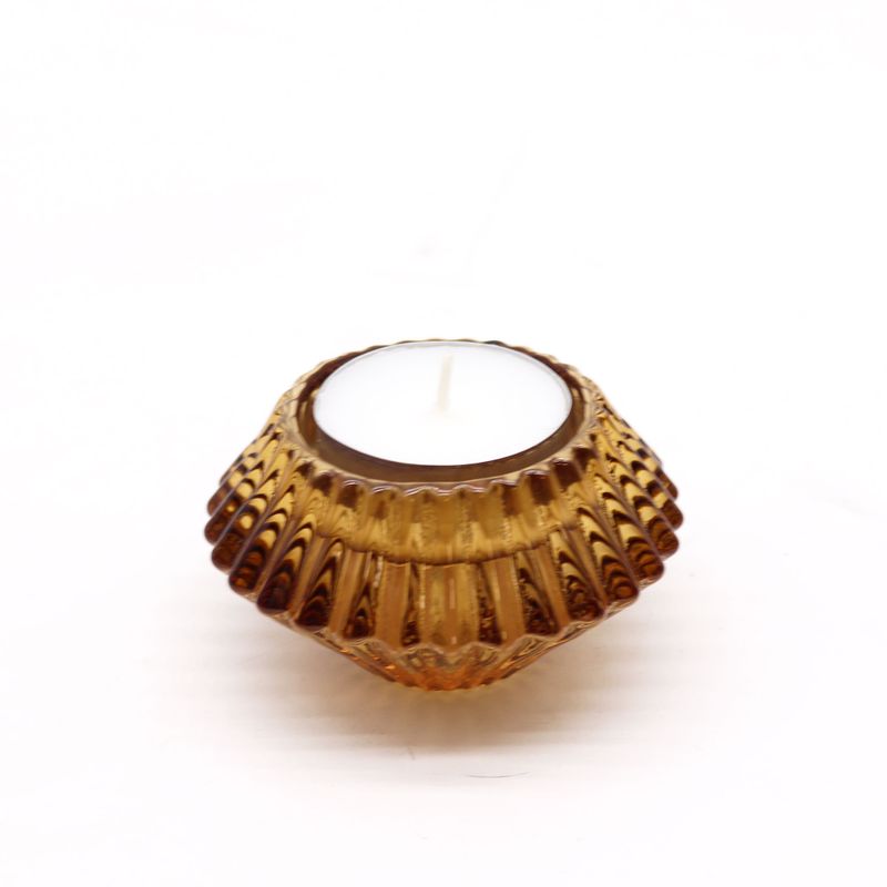 Flower Flip Dinner Candle / Tealight Holder - Antique Amber