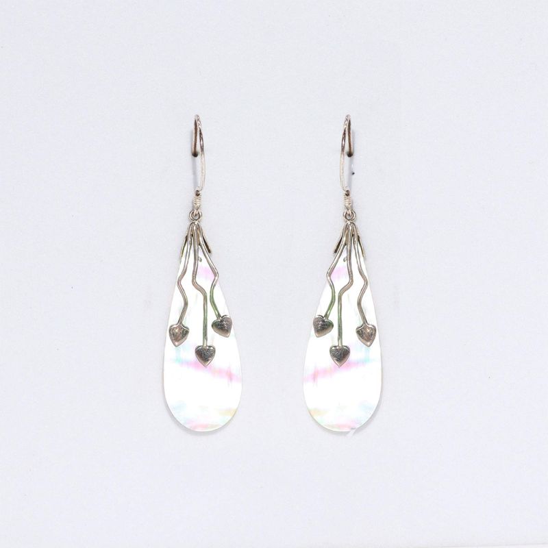 Shell & Silver Earrings - Three Hearts - MOP