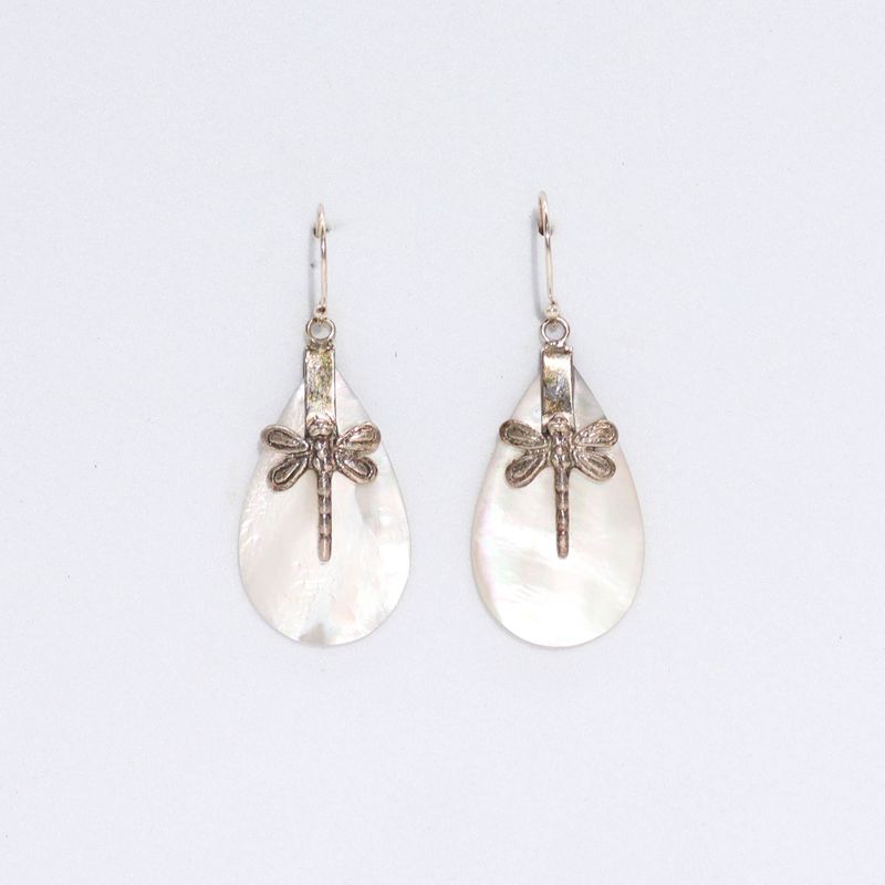 Shell & Silver Earrings - Dragonflies - MOP