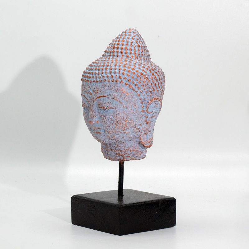 Stillness Buddha Head on Stand - Blue Copper