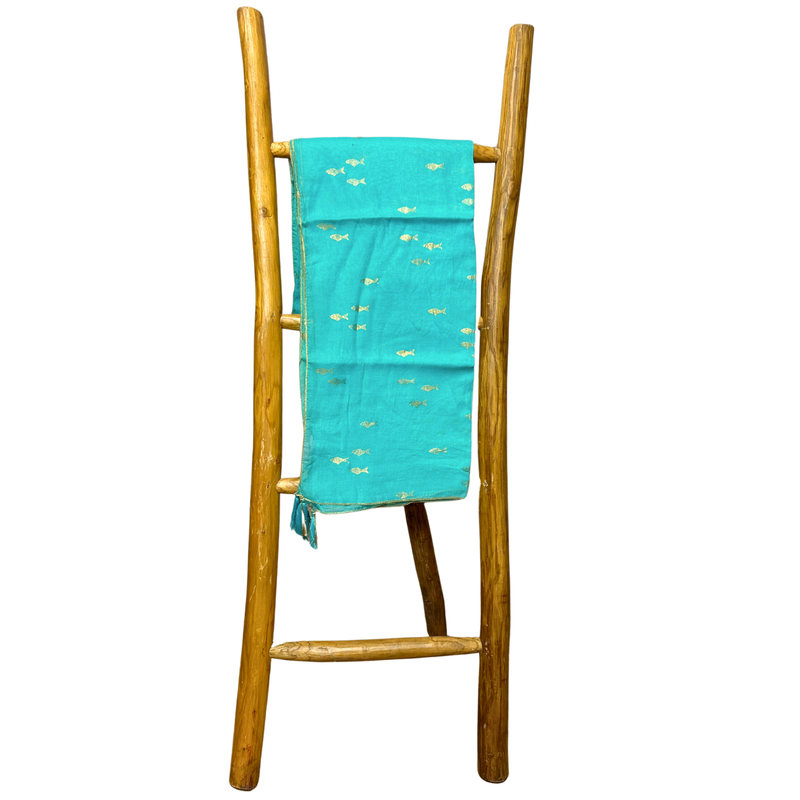 Nomad Sari  Pareo - Turquoise & Gold Fish Design