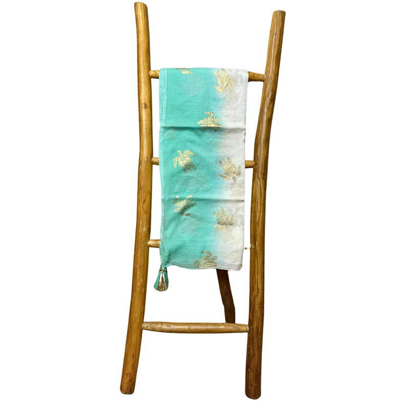 Nomad Sari Pareo - White & Turquoise Gold Turtle Design