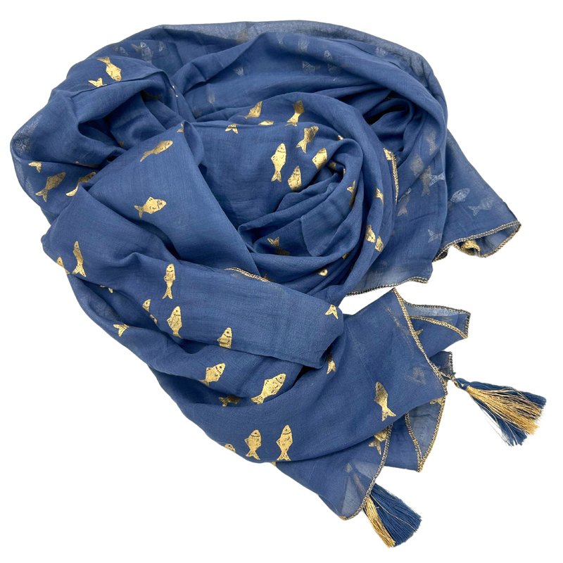 Nomad Sari  Pareo - Sea Blue & Gold Fish Design