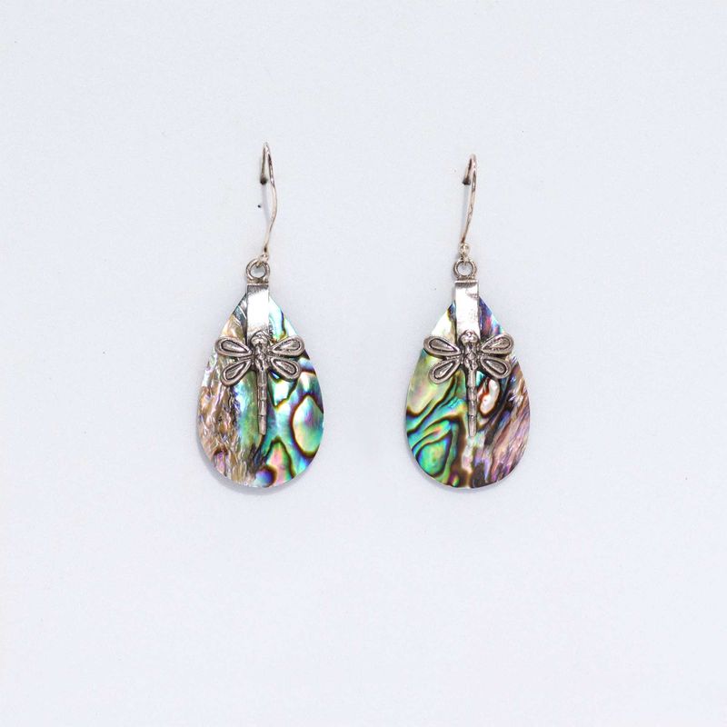 Shell & Silver Earrings - Dragonflies - Abalone