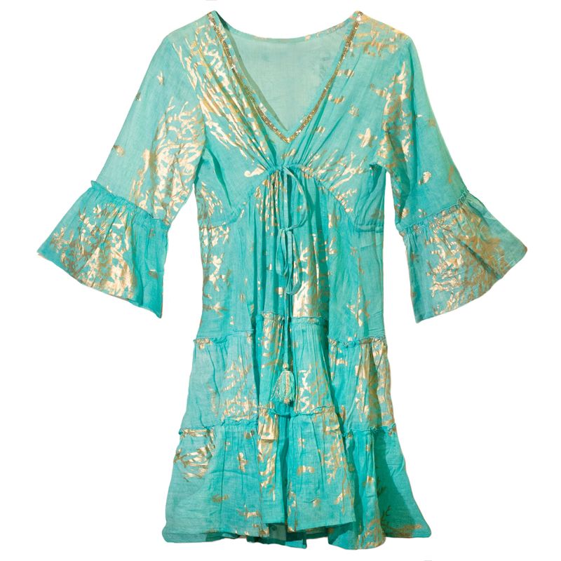 (ML) Nomad Sari  - Dress - Turquoise & Gold Coral Design