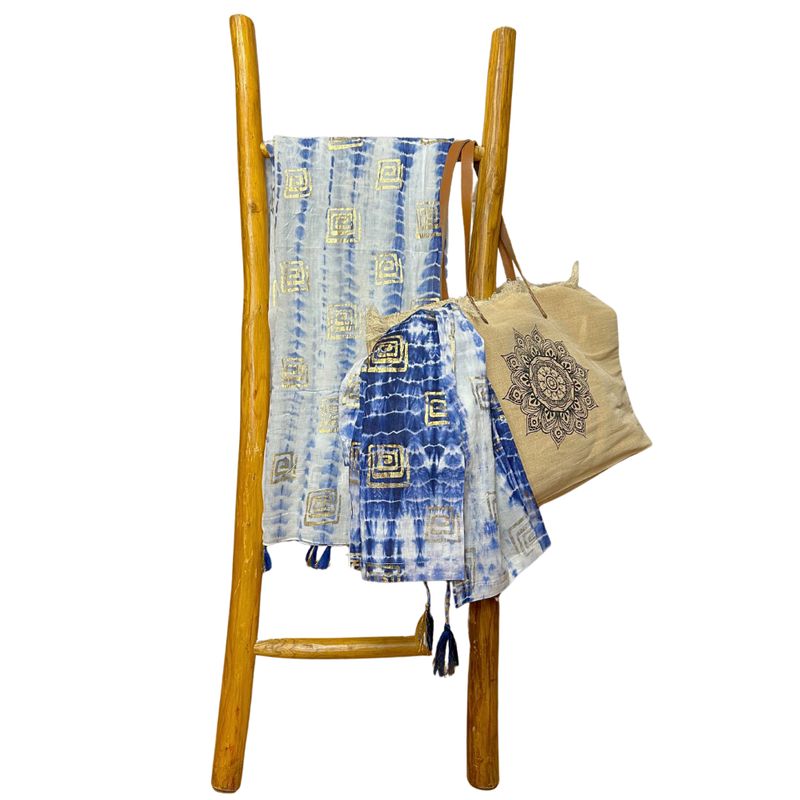 Nomad Sari  Pareo - Blue Tie Dye & Blockprint