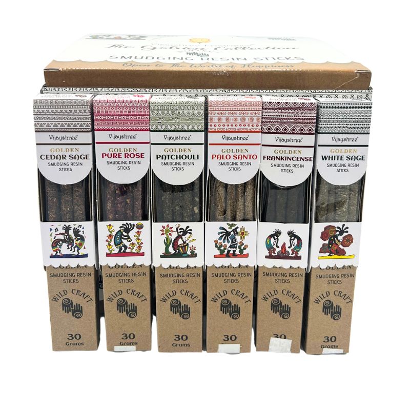 30g Golden Smudging Resin Sticks - Display Set (6s) (Codes 1-6)