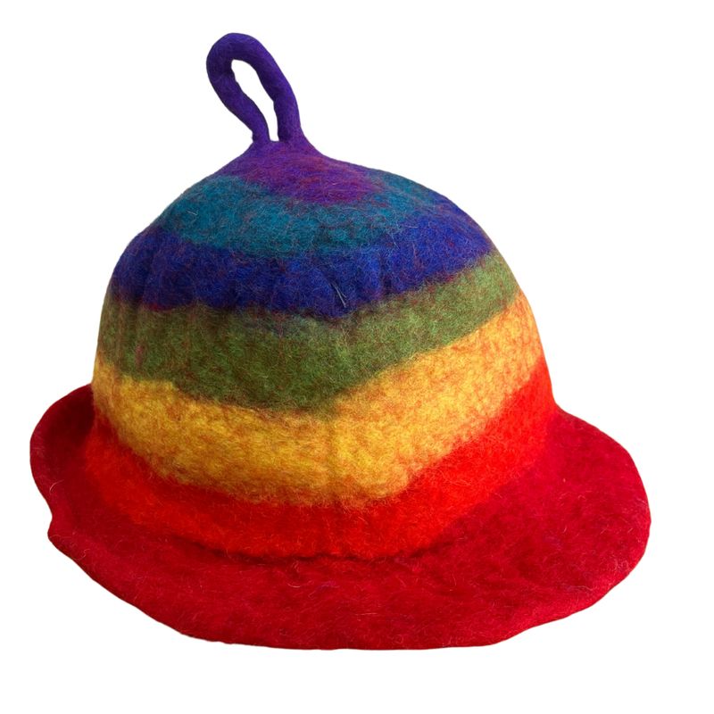 Felted Sauna Bowl Hat - Rainbow