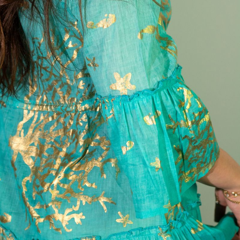 (ML) Nomad Sari  - Dress - Turquoise & Gold Coral Design