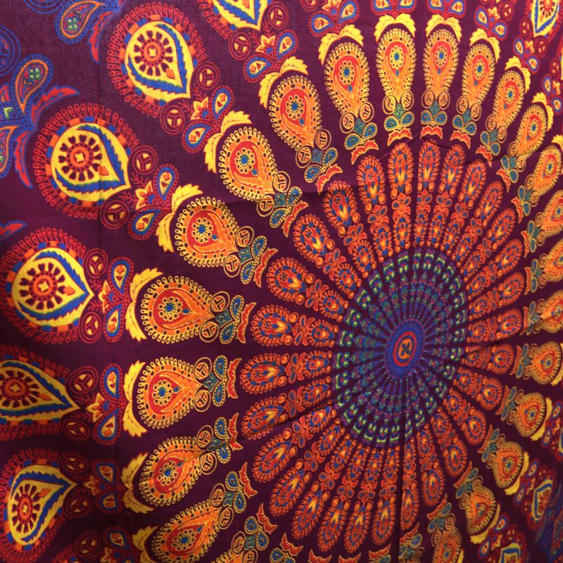 Double Cotton Bedspread + Wall Hanging - Peacock Mandala - Maroon