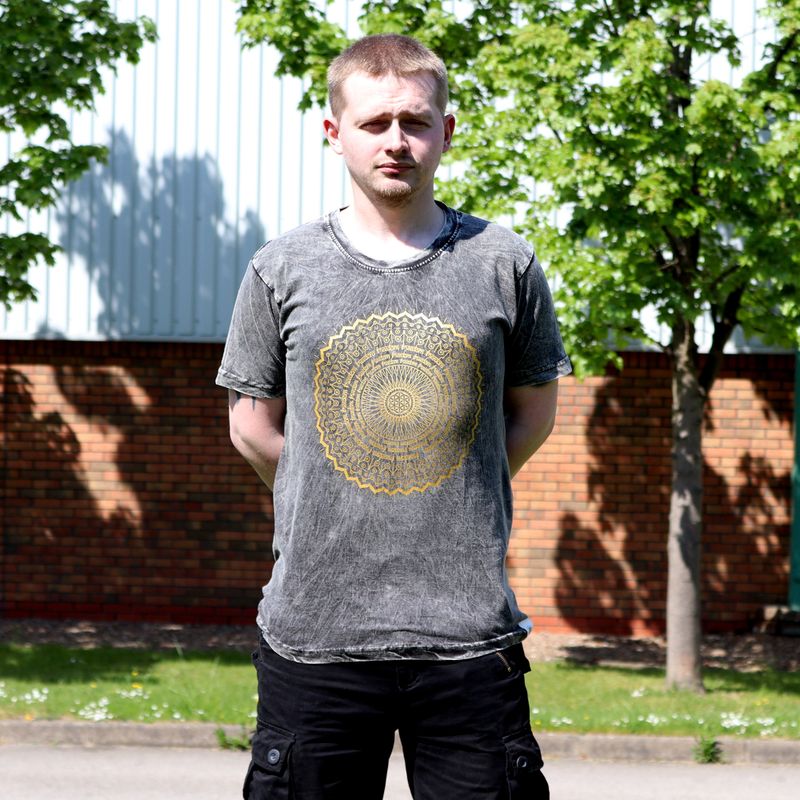 Large Stone Washed T-Shirt - Mandala - Dark Grey