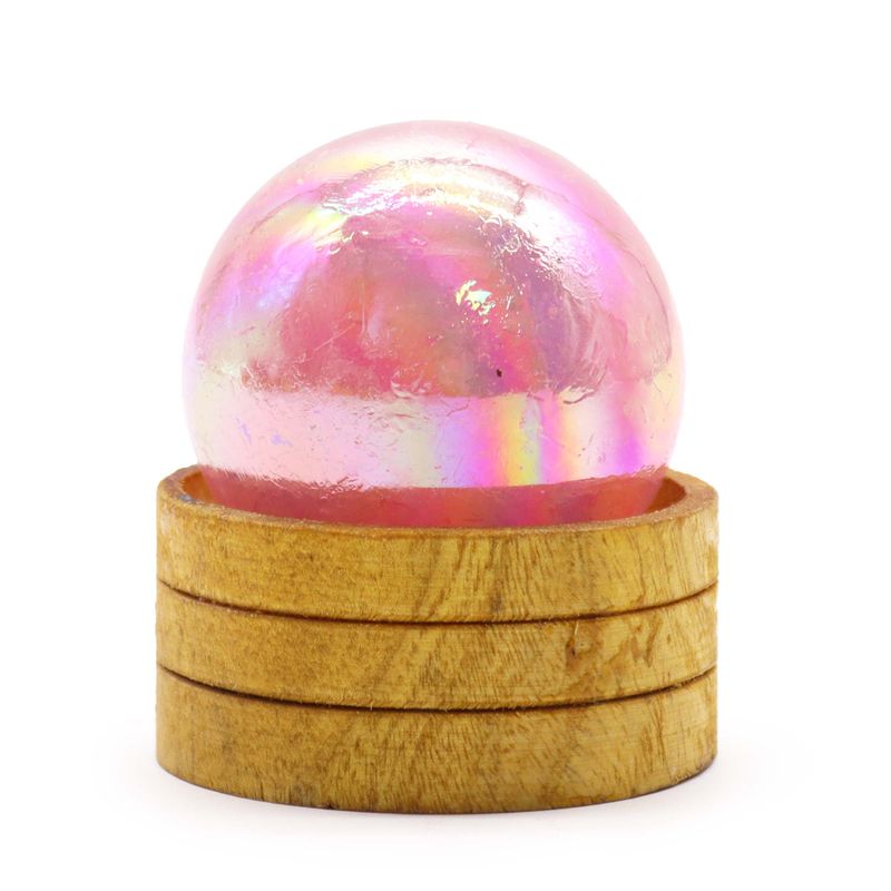 Gemstone Crystal Sphere 50mm - Rose Quartz Titanium Aura with Stand