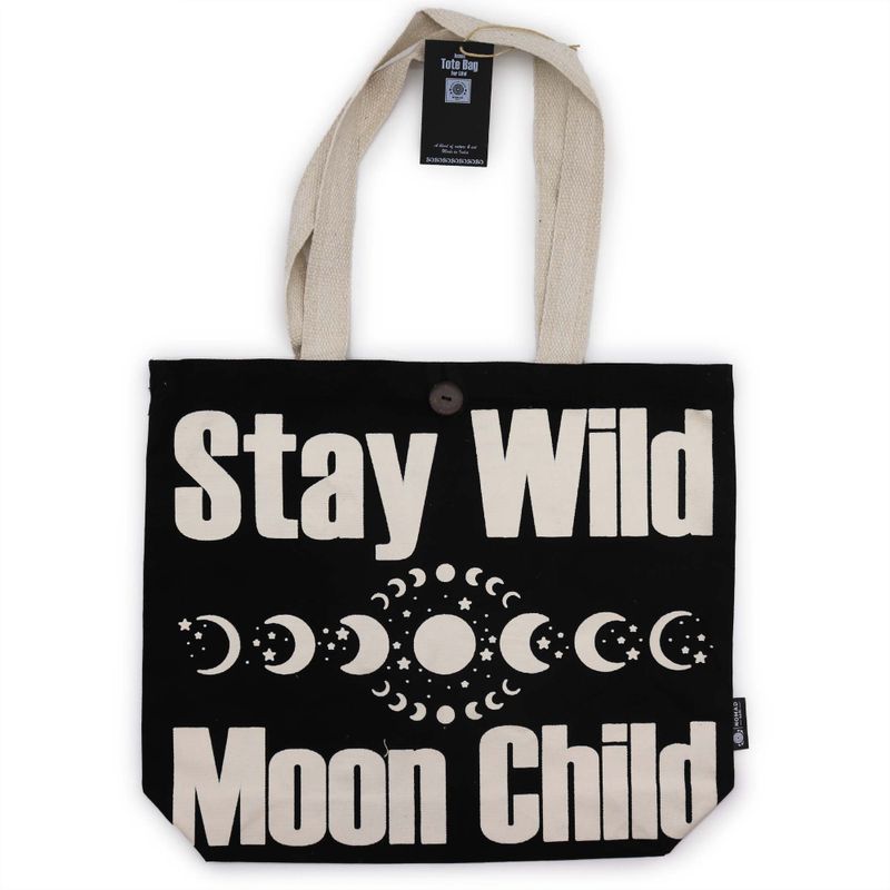 Iconic Classic Tote Bag - Stay Wild, Mood Child - Black Natural 10oz (36x43x10cm)