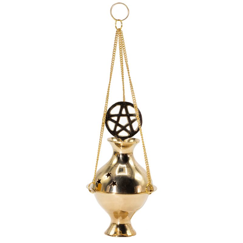 Hanging Brass Incense Burner - Pentagram