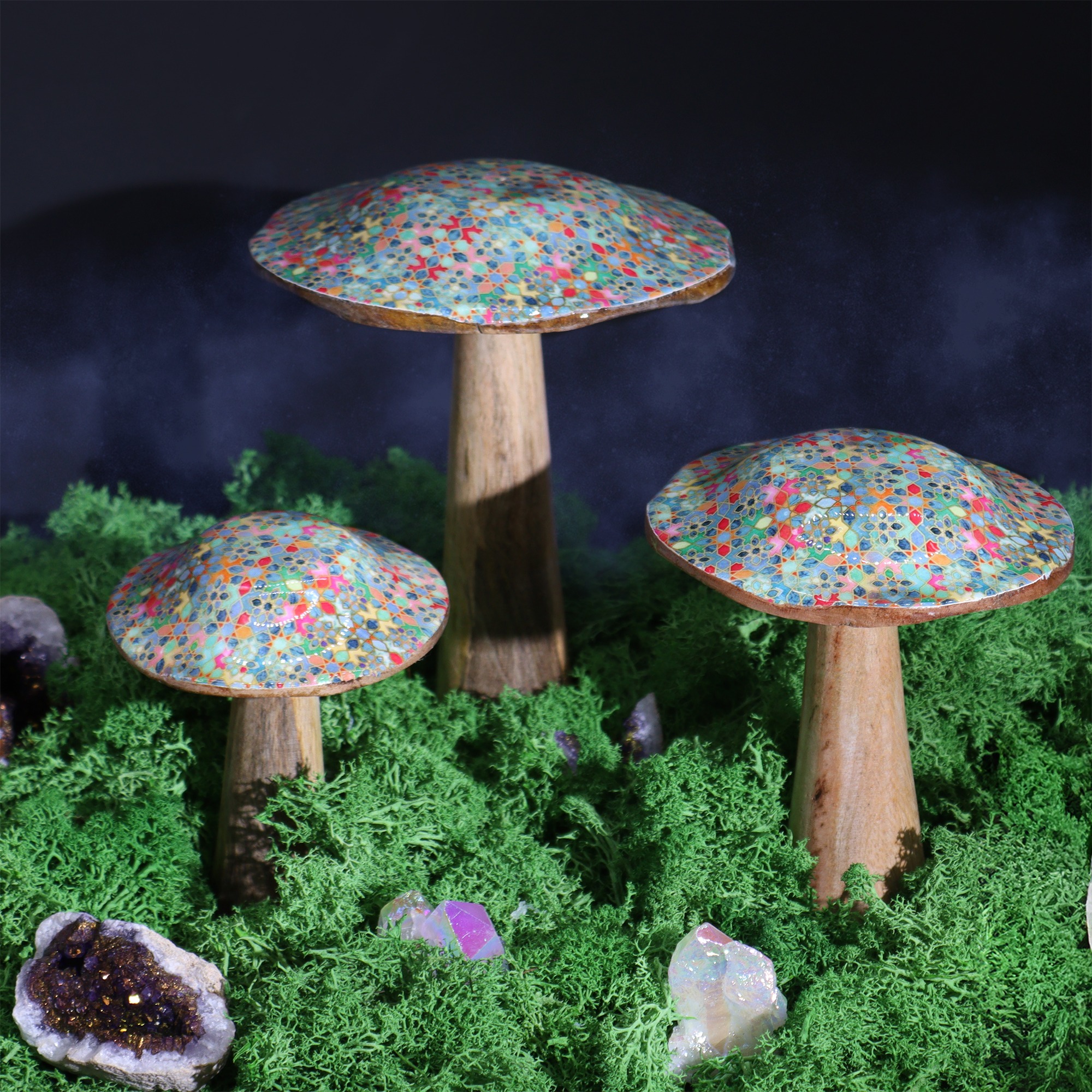 Wooden Enameled Mushroom Decoration