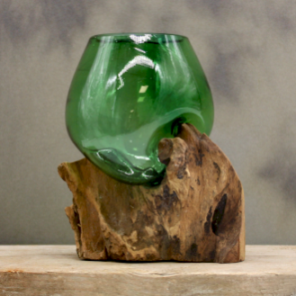 Molten Recycled Beer Bottles Glass on Wood
