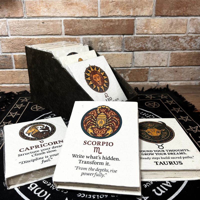 Med Tibet Style Star Signs Notebooks - (12x8cm) - 40 leafs (12 x assorted Des) - In Display Case