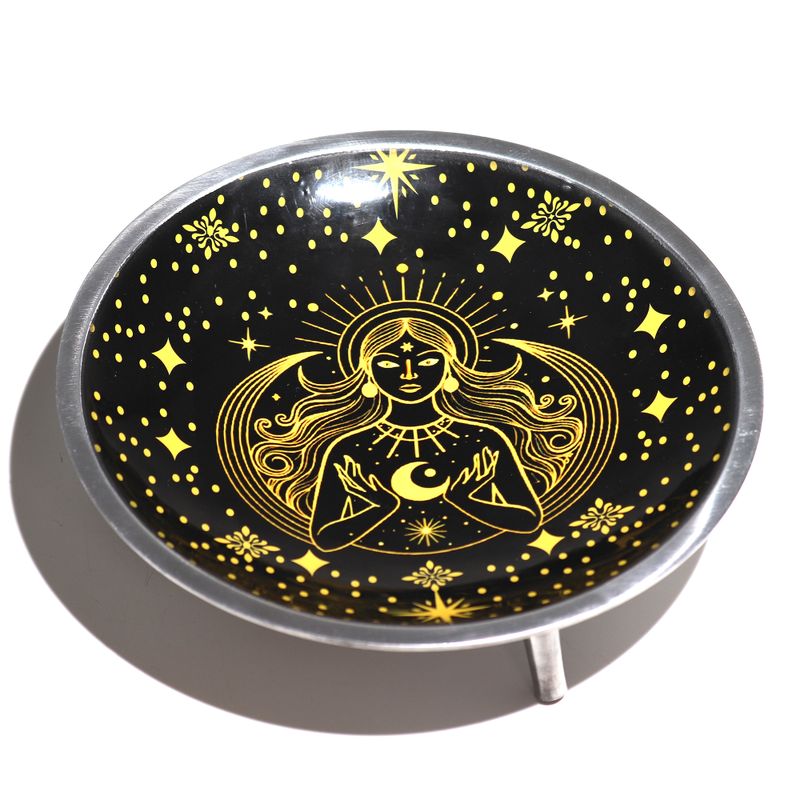 Enamelled Offering Plate - Gold Goddess on Black