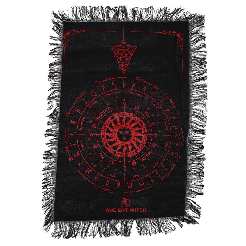 Sun Face - Pendulum Divination Cloth - Black & Blood Red