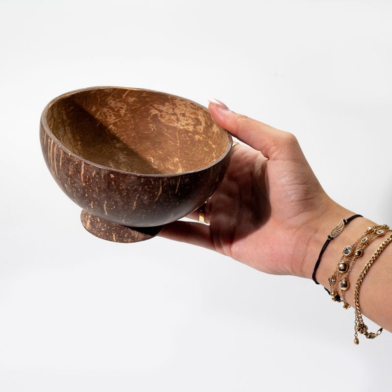 Med Natural Coconut Bowl on Stand - polished - craft use - 8x13cm