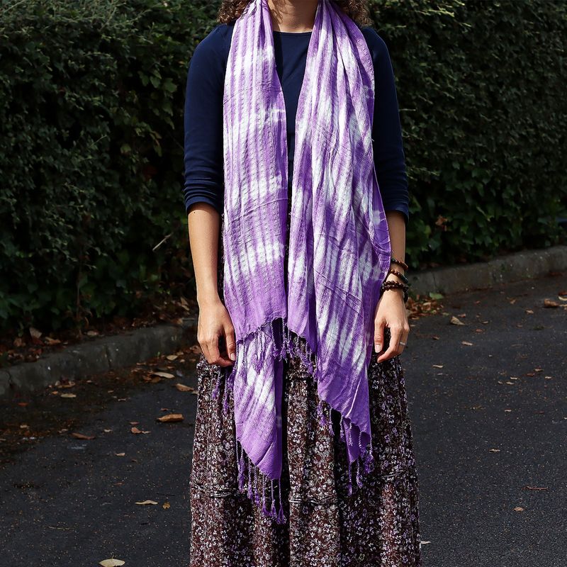 Boho Java Art Stole/Scarf - Lavender Stripes & Motiff - 62x200cm