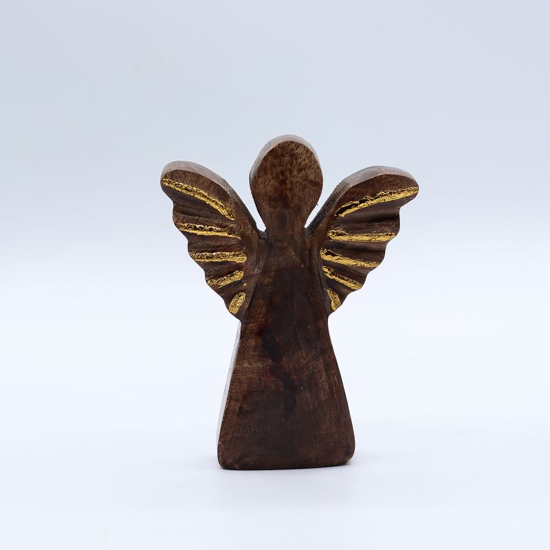 Small Mango Wood Angel - Gold Decor - 12cm