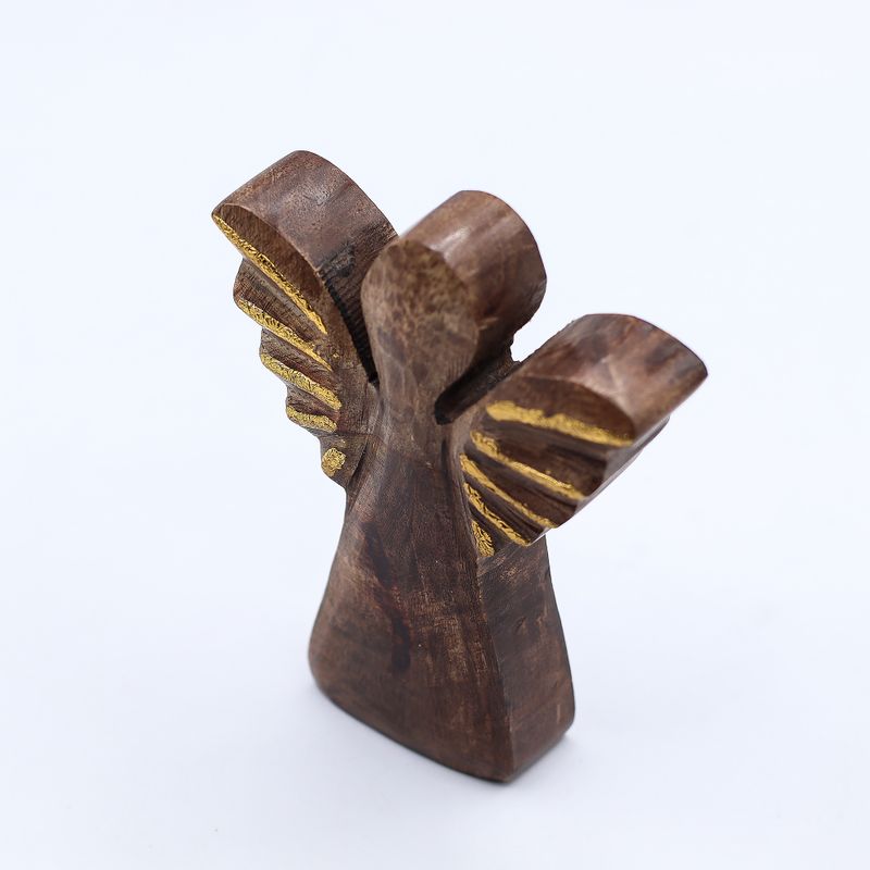 Small Mango Wood Angel - Gold Decor - 12cm