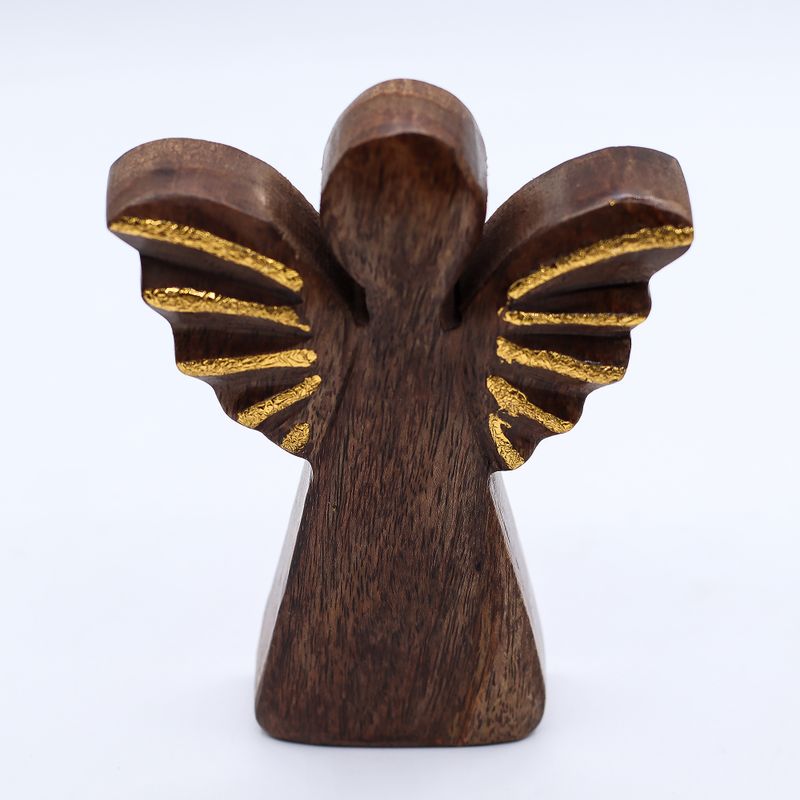 Med Mango Wood Angel - Gold Decor - 16cm