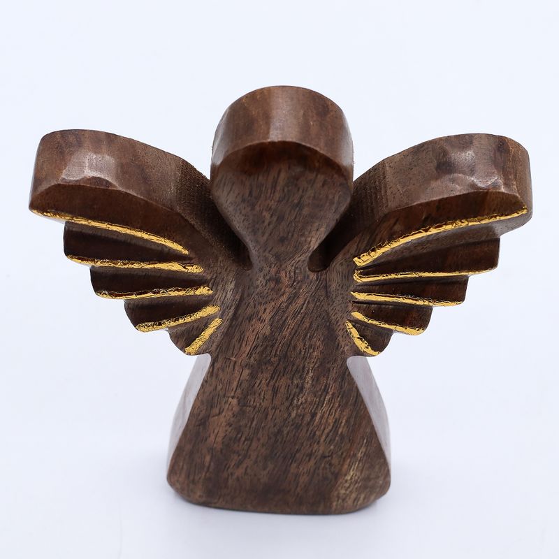 Lrg Mango Wood Angel - Gold Decor - 19cm