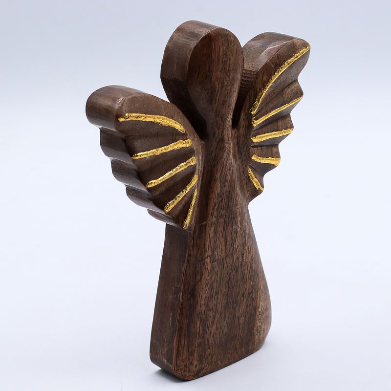 Lrg Mango Wood Angel - Gold Decor - 19cm