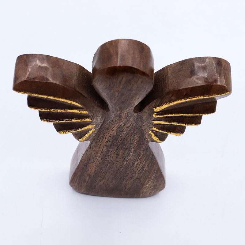 Lrg Mango Wood Angel - Gold Decor - 19cm