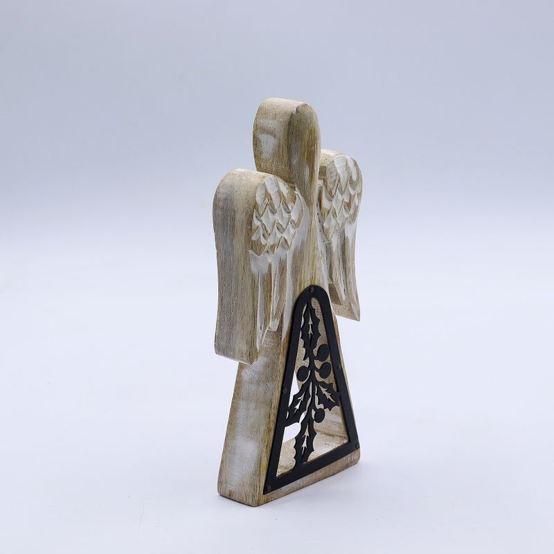 Mango Wood Angel - Whitewash with Iron Decor Cut Out - 18cm
