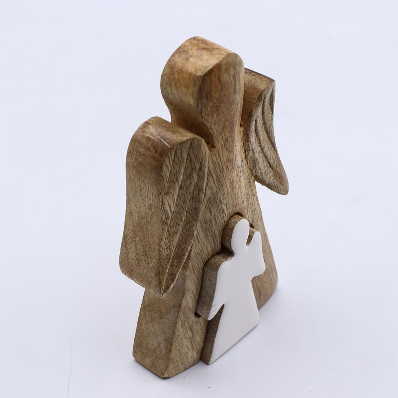 Mango Wood Angel in Angel - White Small Enamel Angel - 15cm