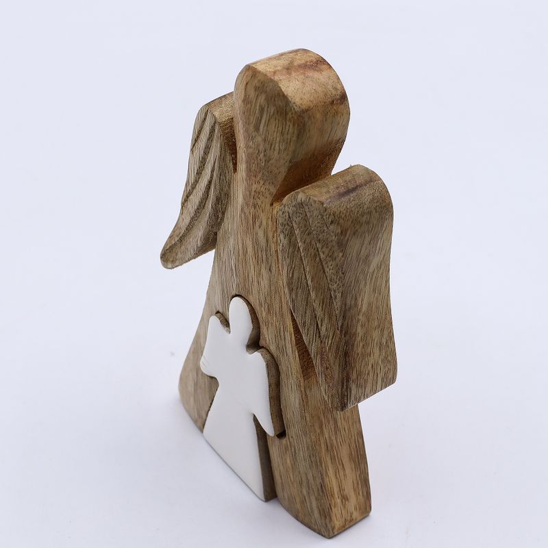 Mango Wood Angel in Angel - White Small Enamel Angel - 15cm