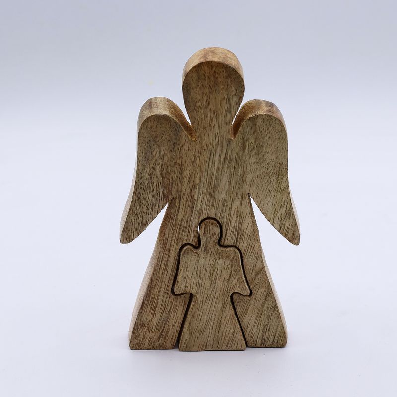 Mango Wood Angel in Angel - White Small Enamel Angel - 15cm