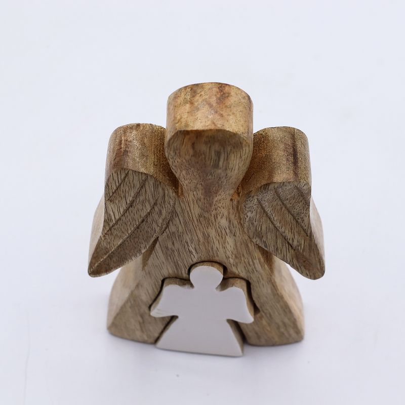 Mango Wood Angel in Angel - White Small Enamel Angel - 15cm