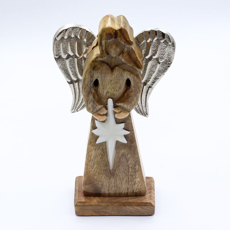Large Mango Wood Peace Angel Metal Wings & Enamel Detail - 30cm