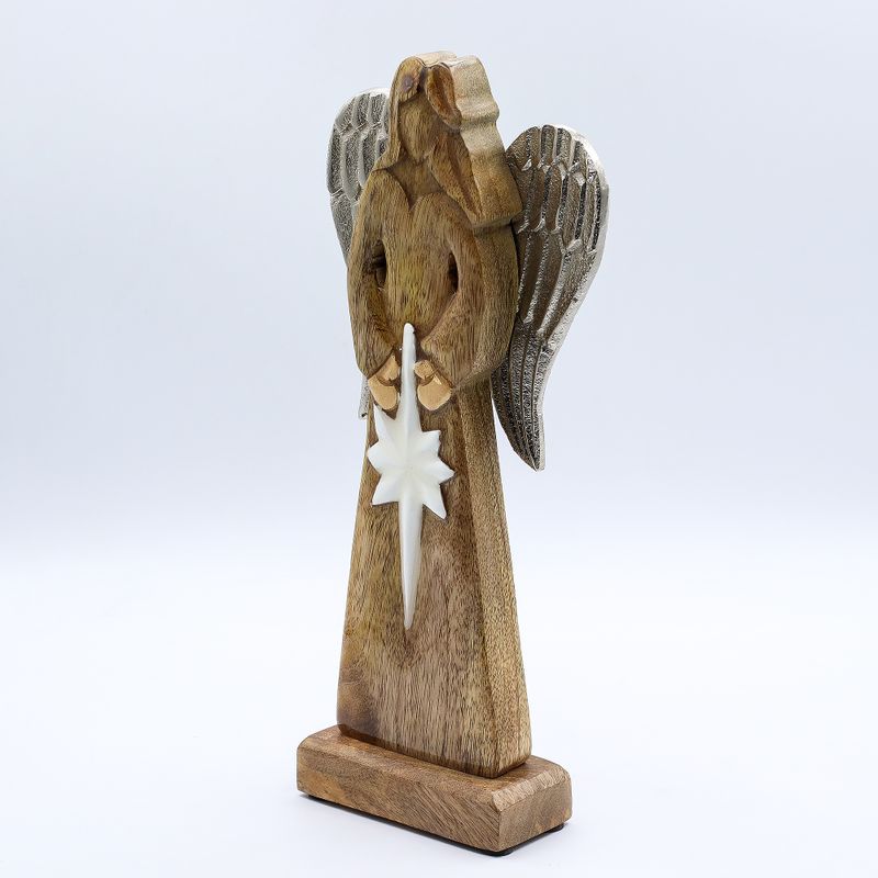 Large Mango Wood Peace Angel Metal Wings & Enamel Detail - 30cm