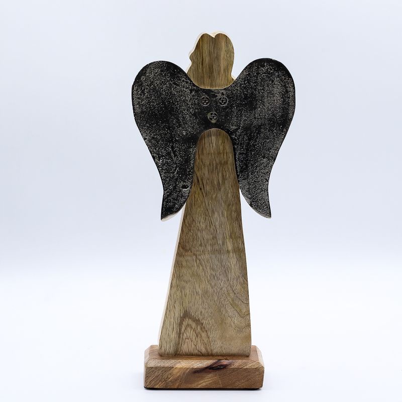 Large Mango Wood Peace Angel Metal Wings & Enamel Detail - 30cm