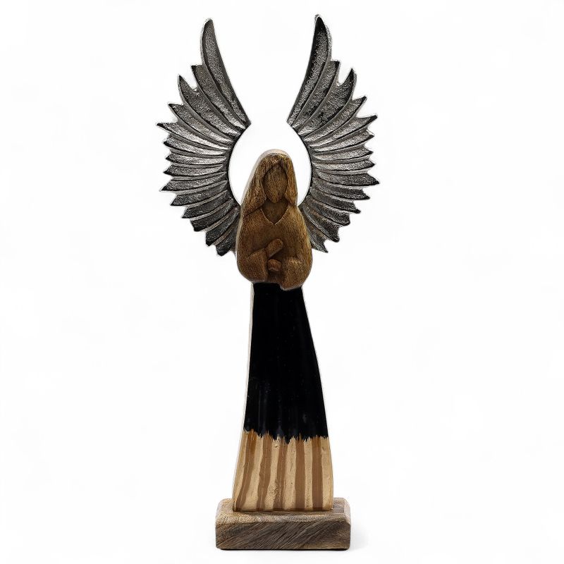 Large Mango Wood Guardian Angel Metal Wings & Enamel Detail - 40cm