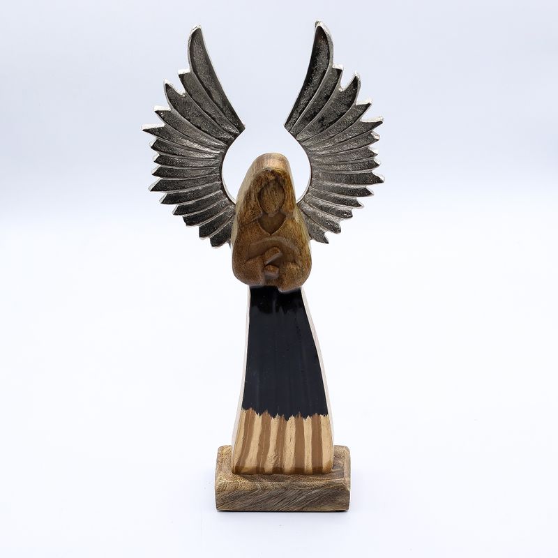 Large Mango Wood Guardian Angel Metal Wings & Enamel Detail - 40cm