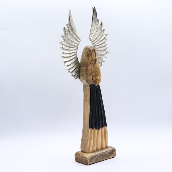 Large Mango Wood Guardian Angel Metal Wings & Enamel Detail - 40cm