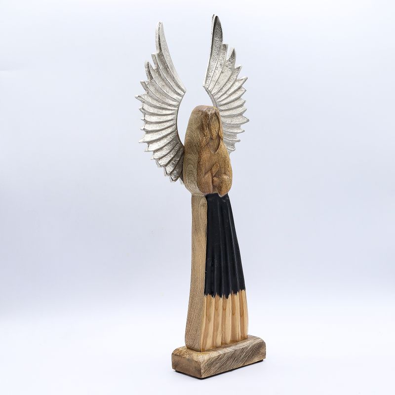 Large Mango Wood Guardian Angel Metal Wings & Enamel Detail - 40cm