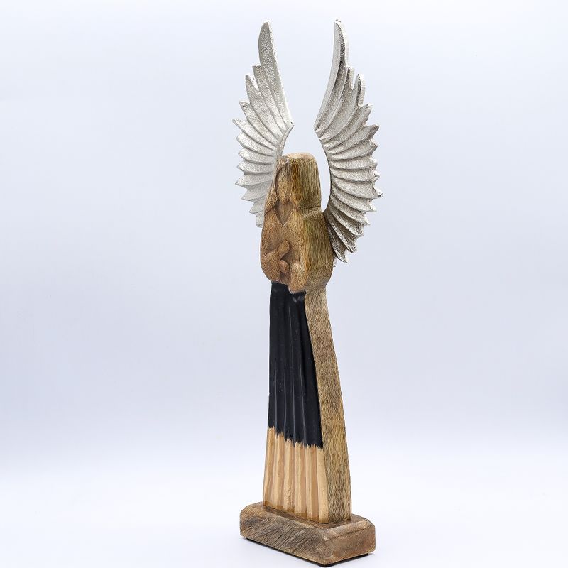 Large Mango Wood Guardian Angel Metal Wings & Enamel Detail - 40cm