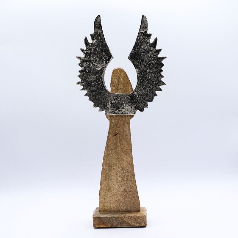Large Mango Wood Guardian Angel Metal Wings & Enamel Detail - 40cm