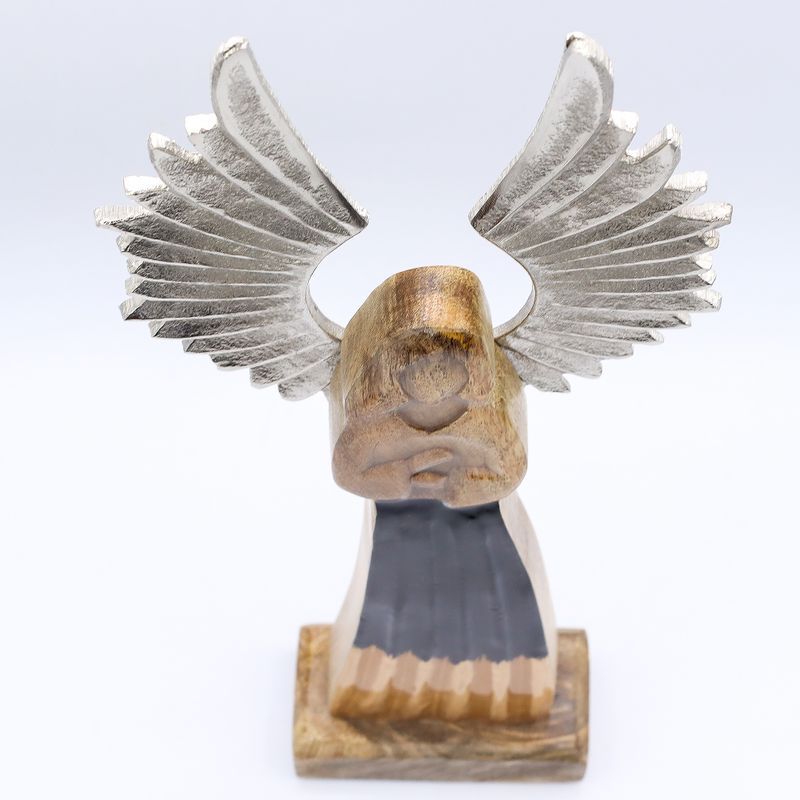 Large Mango Wood Guardian Angel Metal Wings & Enamel Detail - 40cm