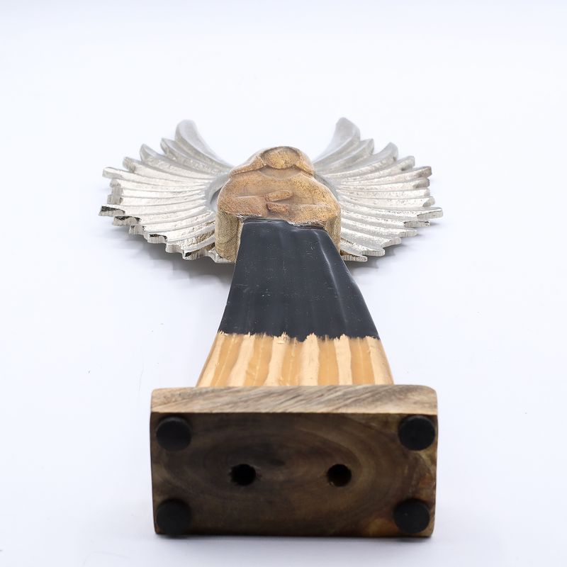 Large Mango Wood Guardian Angel Metal Wings & Enamel Detail - 40cm