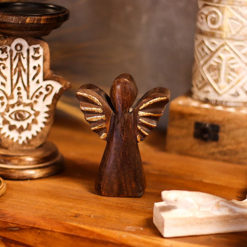 Small Mango Wood Angel - Gold Decor - 12cm